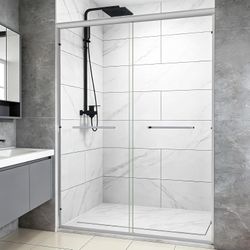 48-60 in. W x 72 in. H Double Sliding Shower Door, Semi-Frameless Bypass Bathroom Sliding Door with 1/4" (6mm) Tempered Glass for Walk-in Shower (Matt