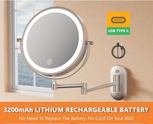 (Brand New in Box)  WZKALY 9" Wall Mounted Lighted Makeup Mirror,4000mAh Rechargeable Double Sided 1X/10X Magnifying Mirror with Light,3 Color Lights,
