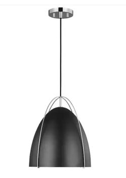 Norman Light Chrome Modern Pendant light with Black Metal Shade