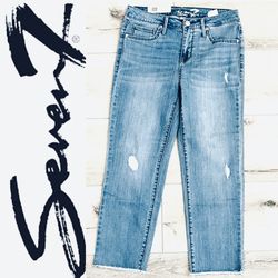 Seven7 Women's High Waisted Relaxed Fit Tower Straight Crop Jean  (Affection, 8)