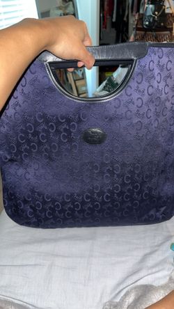 Vintage CELINE NOEVIR large Logo Navy Canvas Leather Hand Bag