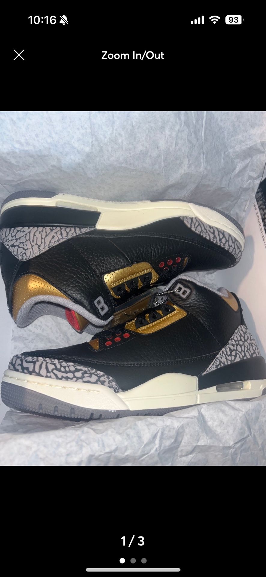 AIR JORDAN 3 RETRO Women – Black/Fire Red-metallic Gold-cement Grey  Size 5 And 7