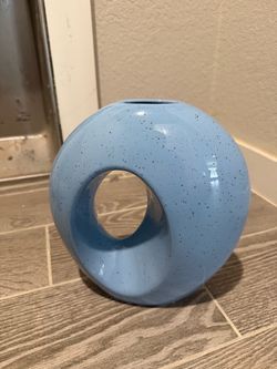 Blue Speckled Ceramic Vase – $15