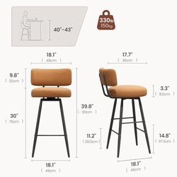 ModernMate Swivel Bar Stools Set of 2, 30" Seat Height PU Leather Bar Height Chairs with Back, 330LBS, 360° Swivel, Modern Kitchen Island Stools,Home 