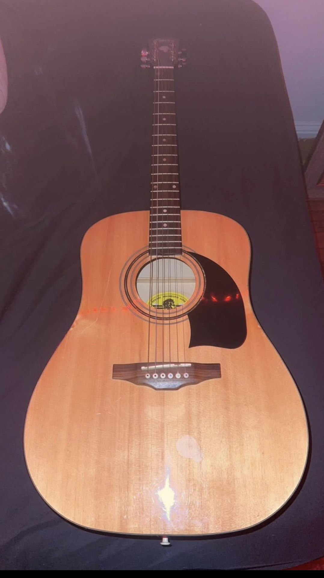 Joe-lyon by washburn acoustic guitar with case,songbook,pink Floyd strap,and extra strings.
