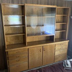 Vintage Mid-Century Wall Unit Hutch / Bookcase / Storage Cabinet