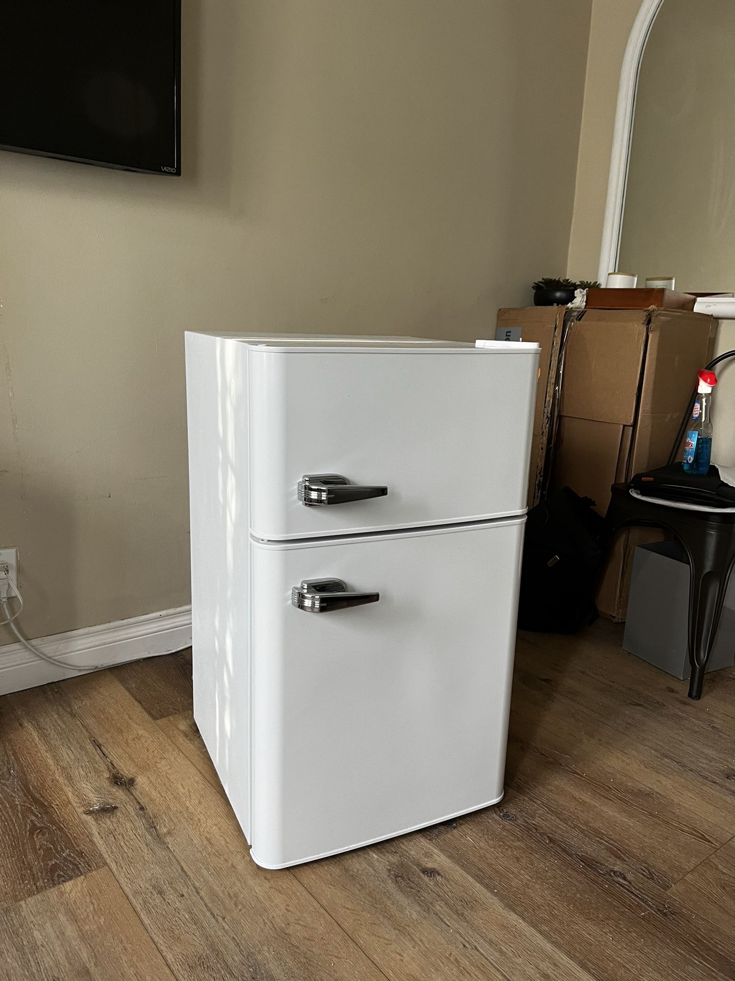 White Retro, Mini Fridge And Freezer
