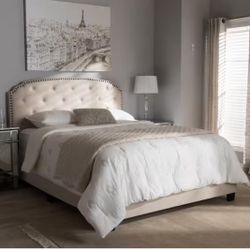 New Full Size Modern Beige Upholstered Bed