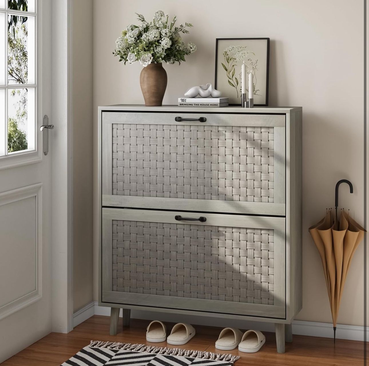 New Shoe Cabinet with 2 Flip Handmade Woven Drawers