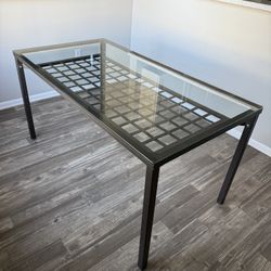 Modern Glass Dining Table – Black Metal Frame