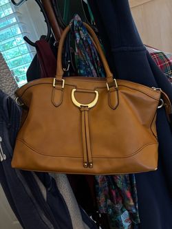 London fog cognac satchel w long strap