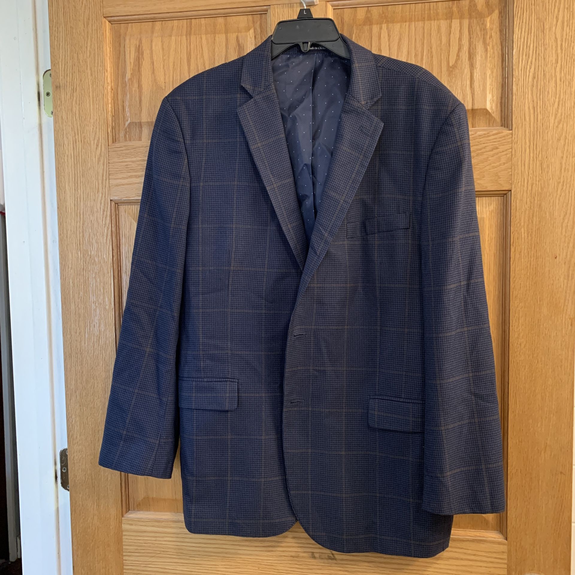 Alan Flusser Men's Blue/Tan Windowpane Plaid Blazer Sport Coat Jacket Size 46R