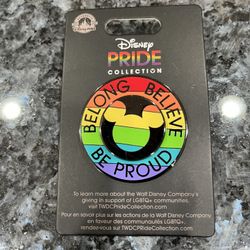 Disney Parks Pride Collection Mickey Icon Belong Believe Be Proud Spinner Pin.  Brand new on original card.  Smoke free home  Will combine listings be