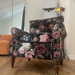 Black Arm Chair With Nailhead Trim &Floral Accents