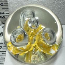 Three flower glass, paperweight, vintage yellow