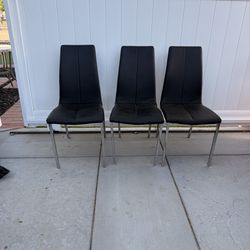 3 Black Dining Chairs (Faux Leather & Metal Legs)