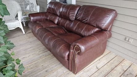 Brown Leather Sofa with Nailhead Trim