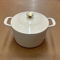MARTHA STEWART 7-Quart WHITE/GOLD Enameled CAST Iron  DUTCH OVEN 👀 (please read description)