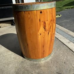 Old Wooden Barrel 18” H x 13” W. Has Holes Drilled In The Bottom. You Must Pickup