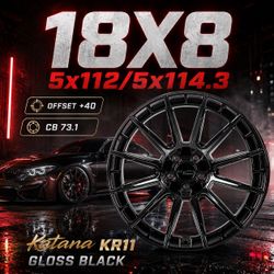 🔥 18X8 KATANA KR11 Gloss Black Wheels 🔥