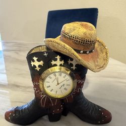 Antique Country western cowboy boots table clock 