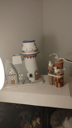 Beach theme pair. Lighthouse has 2 candle holders