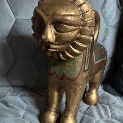 Vintage Carved Wooden Lion 