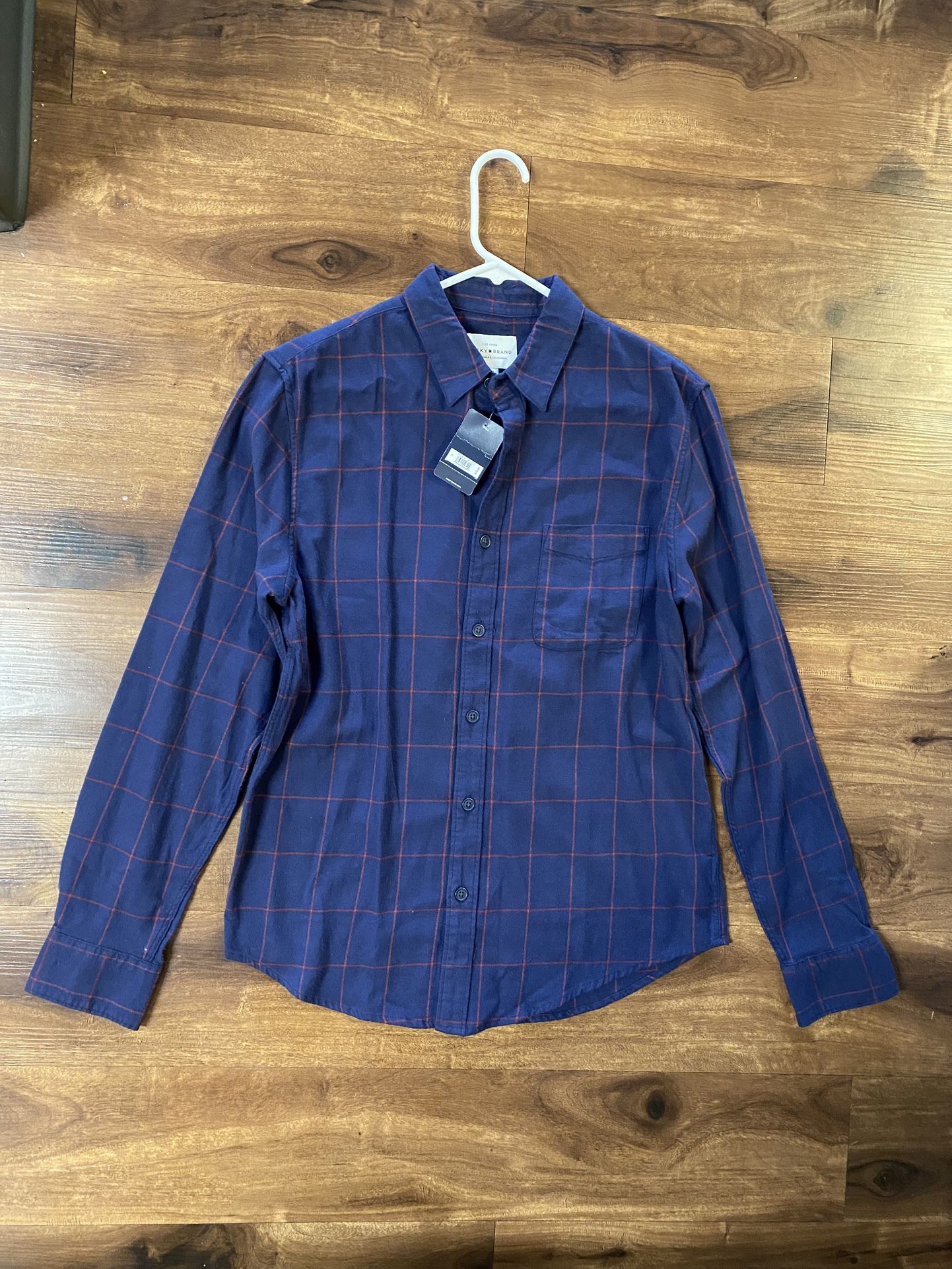 Brand new Men’s Lucky brand Navy Blue Button Up Long Sleeve Flannel Shirt Up for Sale 