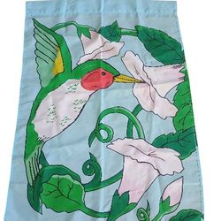 Garden Flag Hummingbird With  Flowers Springtime Flowers year 1999