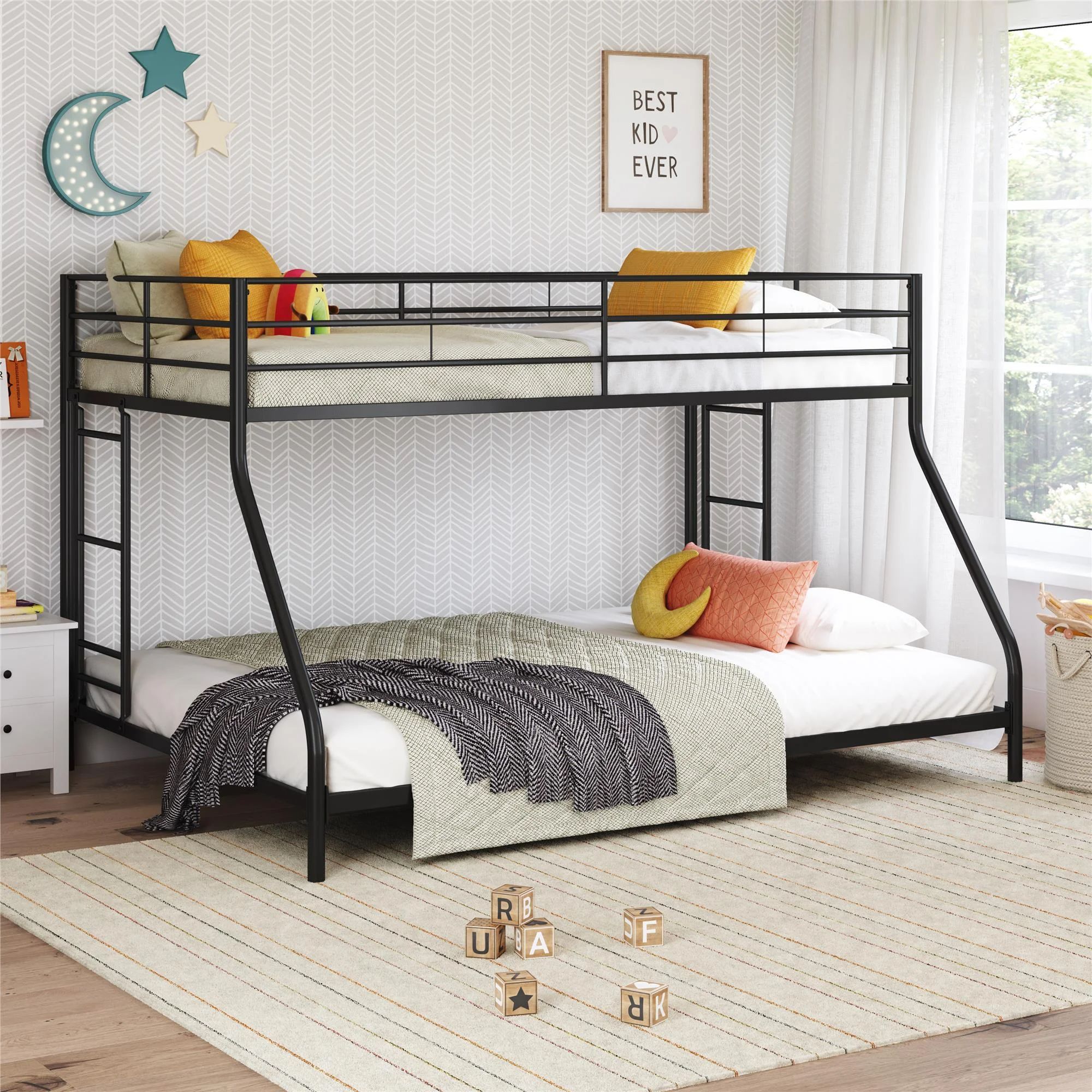 Mainstays Small Space Junior Twin over Full Low Profile Metal Bunk Bed, Black