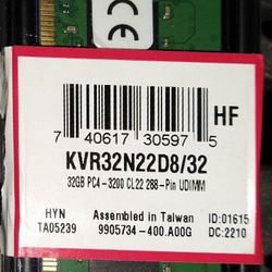 Kingston Memory KVR32N22D8/32 32GB 3200MHz DDR4 non-ECC CL22 DIMM 2Rx8

