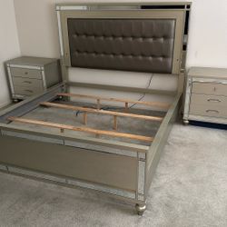 Cal King Bed Set Frame And Night Stands LED Lights