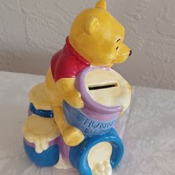 Large 9” Disney Winnie the Pooh Honey Hunny Pot Ceramic Coin Piggy Bank.