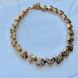 18k Gold Filled Hearts Charm Bracelet 7” 