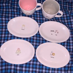 Rae Dunn Mrs. & Ms. Mugs And Plates.