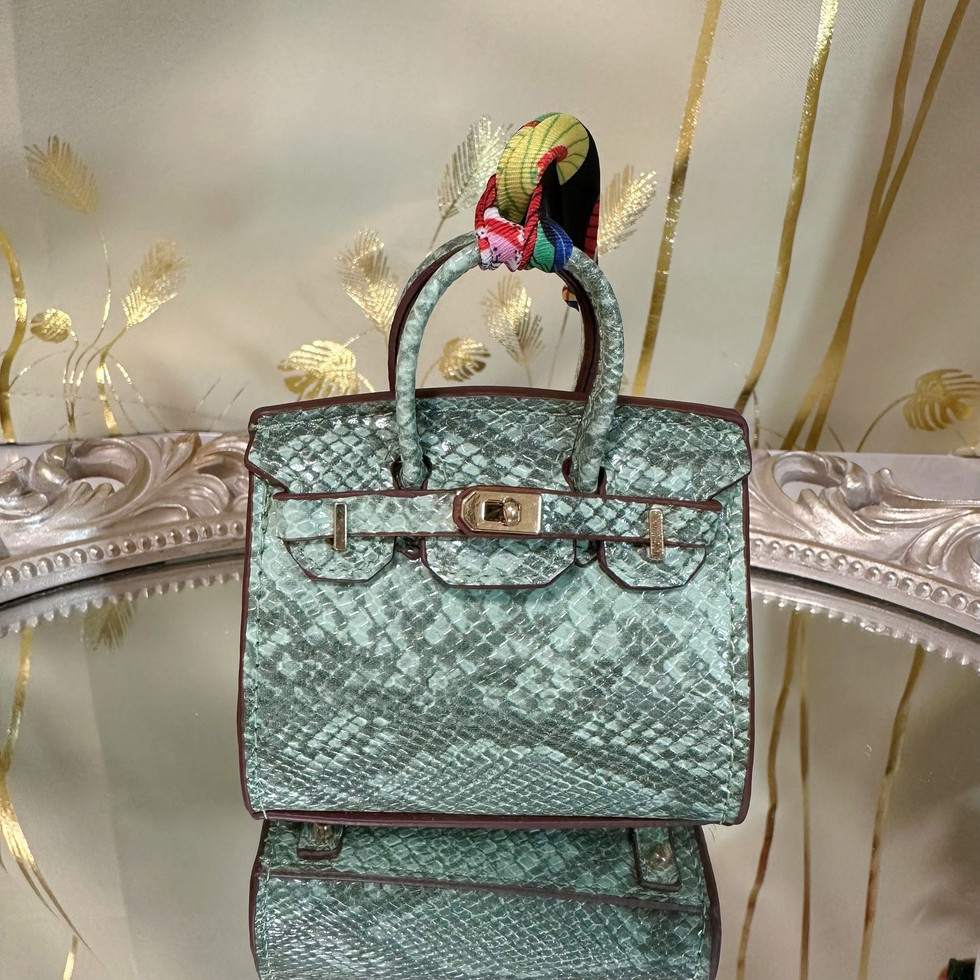 Mini Green Python-Texture Bag Charm | One-of-a-Kind Luxury-Inspired Accessory