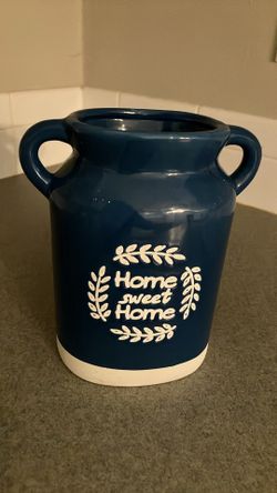 Blue Home Sweet Home Ceramic Jar with Handles