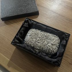 Silver Rhinestone Crystal Evening Clutch Purse Bridal Wedding Formal Bag