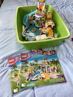 Lego Friends pool party set assembled with instructions