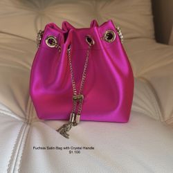 Fuchsia Satin Bag with Crystal Handle