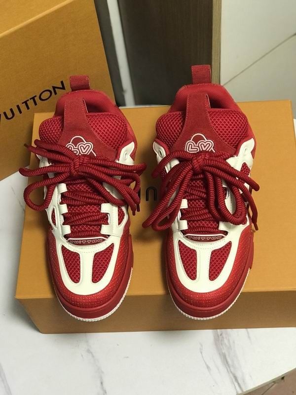 The men's red sneakers are brand new