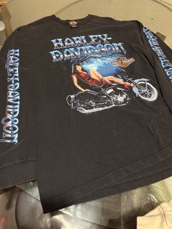HARLEY DAVIDSON 2010 LONG SLEEVE DOUBLE SIDED PRINT SIZE (MENS XL) In BLACK FROM OUTER BANKS NORTH CAROLINA USED IN EXCEPTIONAL CONDITION