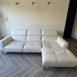 Modern White Leather Sectional Sofa w/ Adjustable Headrests