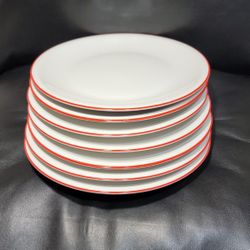 Vintage Set Of 7 Royal Tognana Treviso  Italian Porcelain 7.5" White Plate Red Band 