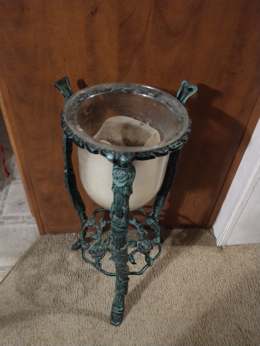 Vintage Cast Iron Floor Plant Candle Stand