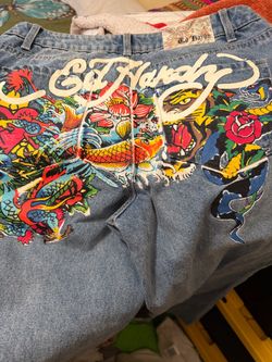 Ed Hardy Graphic Print Denim wide Jeans size 28