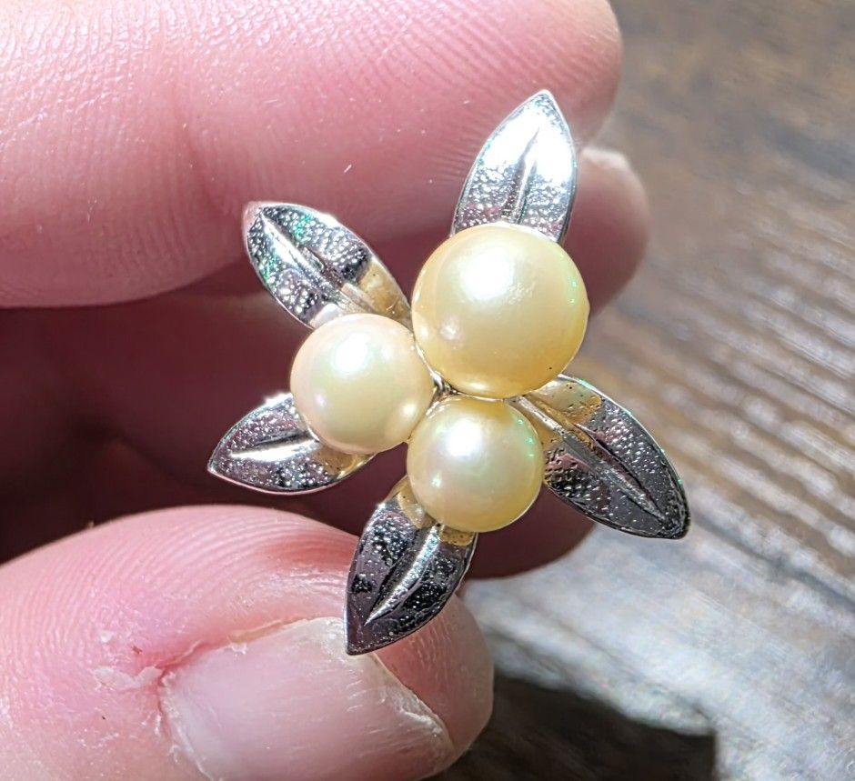Vintage Sterling Silver Genuine  Akoya Pearl Ring Size 7