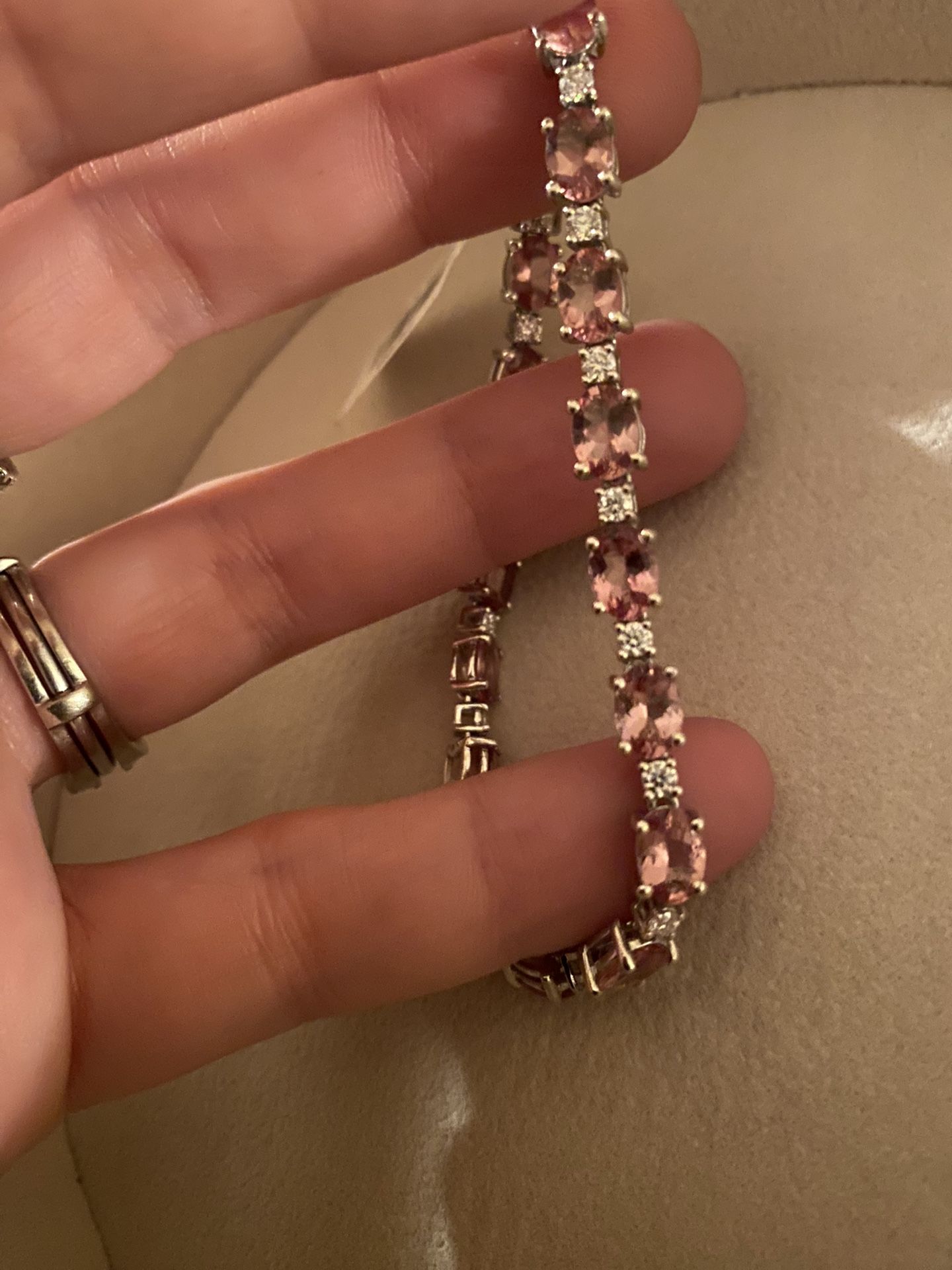 Gorgeous genuine Blush Apatite &, Moissanite Bracelet - 7.25”
