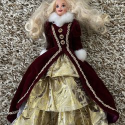 Vintage Barbie Doll in Burgundy and Gold Dress