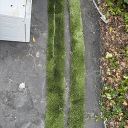 Two strips of artificial grass, about six inches by five feet long. 
